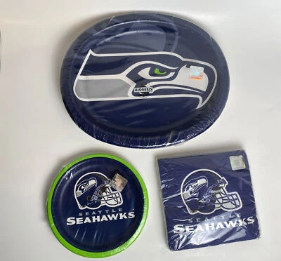 Seattle Seahawks Paper Dinner Dessert Plates Napkins Football Party Serves 8 - Image 1 of 4