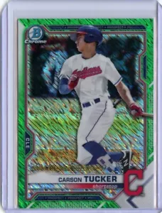 Bowman Chrome Prospects 2021 refractores verde brillo #BCP77 Carson Tucker #/99 - Imagen 1 de 1