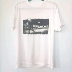 Denim & Flower Ricky Singh Black and White graphic print BBall Court Tee T-shirt - Picture 1 of 6