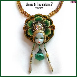Art Deco Nouveau Belle Epoque Jewellery Pendant Jewelry Mnadala Doll Head Flower - Picture 1 of 24