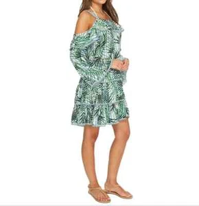 Red Carter Palm Party Print Dress Cover Up Crocheted Tiered Green Blue size Med - Picture 1 of 7