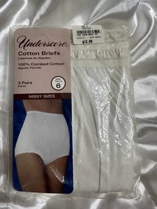 JCPenney Underscore VTG White Cotton Briefs Womens 6 Underwear Panty NOS NIP NEW - Picture 1 of 13
