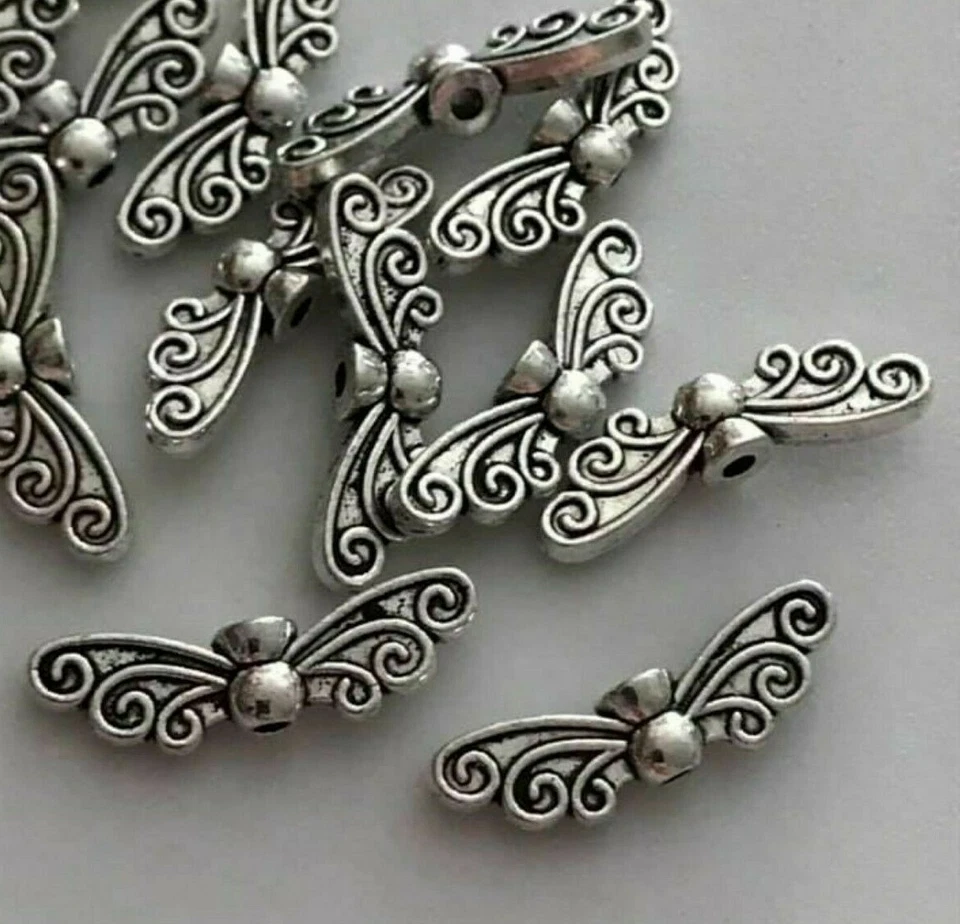Tibetan Silver Spacer Beads Angel Butterfly Wing 22mm x 7mm 20 Or 40 - Image 1 of 1