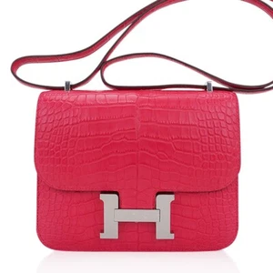 Hermes Constance Bag 18 Rose Extreme Matte Exotic Palladium Hardware New w/ Box - Picture 1 of 9