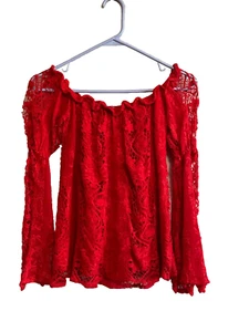 For Love & Lemons Red Lelia Lace Crop Top - Small - Picture 1 of 6