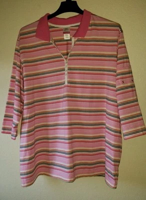 Cute JMS Just My Size Shaped Fit Woman's Size 26W/28W Striped Polo Shirt Sleeves - Image 1 of 4