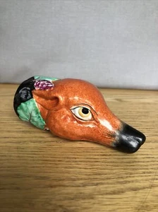 English Staffordshire Porcelain Fox W Grape Vine Collar Stirrup Cup 19th Century - Picture 1 of 12