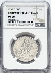 1992 D Columbus Quincentenary Commemorative Half Dollar 50C NGC MS70 Brown Label - Picture 1 of 2
