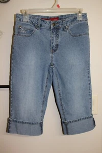 Arizona Brand Girls' Stretch Denim Cuffed Capris Size 12 - Embroidered Pockets - Picture 1 of 6