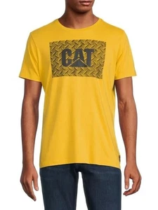Caterpillar Herren CAT Logo Diamond Plate Gelb Tee T-Shirt Kurzarm Large - Bild 1 von 3