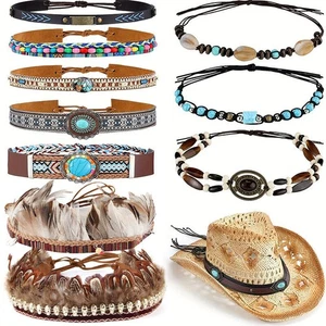 Boho Beaded Braid Hat Band Western Hat Belts for Cowboy Fedora Cap Decor Straps - Picture 1 of 80