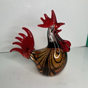 Kunst Glas Hahn Bernstein Braun Wirbel Rot Huhn Henne Figur Bauernhof Briefbeschwerer - Bild 1 von 16