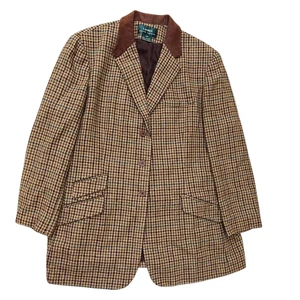 Ralph Lauren Houndstooth Equestrian Riding Jacket Blazer Size 20W Suede Collar - Picture 1 of 15