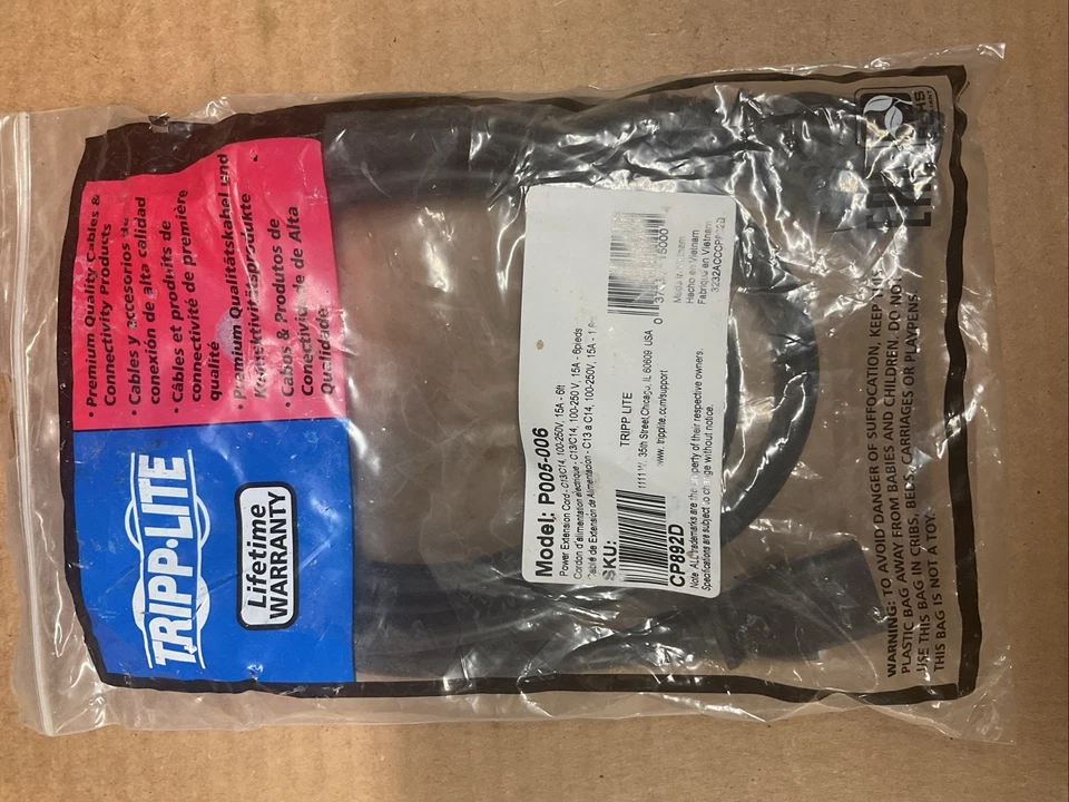 Tripp Lite Heavy-Duty Power Extension Cord 15A, 14AWG, 6-Ft. (P005-006), Black K - Image 1 of 1