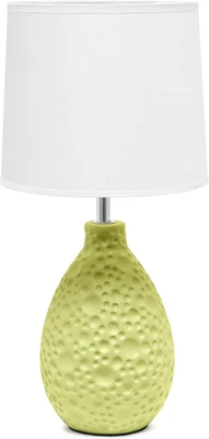 LT2003-GRN Textured Stucco Ceramic Oval Table Lamp with White Fabric Shade, Gree - Image 1 of 4