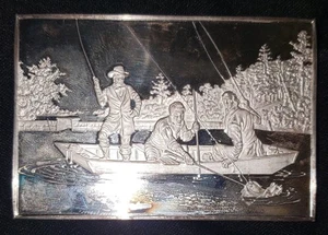 CURRIER & IVES "Catching A Trout" .999 Silber Kunstbarren 88,4 g Vintage & RAR! - Bild 1 von 4