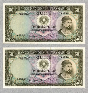 Guinea Portuguesa 2x50 Escudos 1971 P44a UNC Par para correr - Imagen 1 de 2