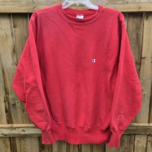 Vtg Champion Reverse Weave Sweatshirt Size Large Red Crewneck USA 80s Distressed - Picture 1 of 17
