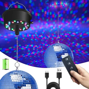 Disco Ball with Motor and Light,  6'' Mirror Ball and 5-9 RPM 24 LED Motor with  - Picture 1 of 6