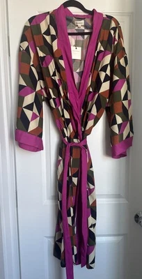 World Market Robe Long Sleeve Kimono Fuchsia and Rust Bold Geometric Robe OS NEW - Image 1 of 4