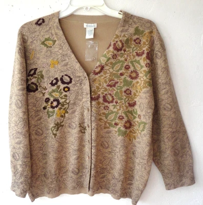 Suéter Cárdigan Sundance XL Bordado Algodón/Seda - Tan Bonito Nuevo Sin Etiquetas Sin Usar Foto 1 de 4