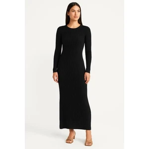 NEW Abercrombie & Fitch Black Ribbed Knit Long Sleeve Maxi Dress Womens Sz Small - Picture 1 of 9