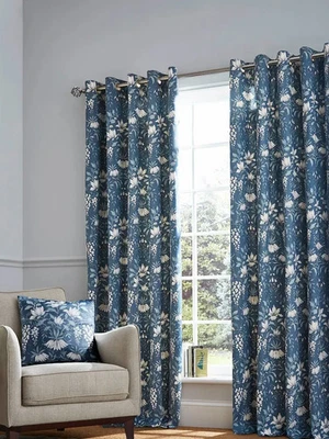 Laura Ashley Blue Seaspray Parterre Lined Eyelet Curtains W168 Drop182cm - Image 1 of 2
