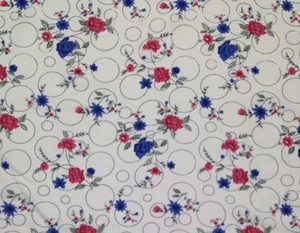 CIRCLES & FLOWERS BLUE RED #54691 SHEETING QUILTING DECOR FABRIC BY YARD 40" W - Picture 1 of 1