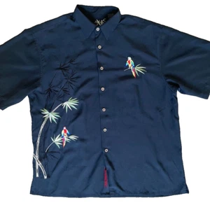 Bamboo Cay Embroidered Flying Parrots Tropical Hawaiian Button Parrot Toucan - Picture 1 of 10