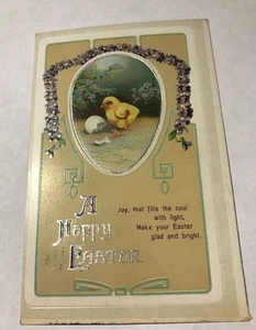 Vintage Used A Happy Easter Easter Postcards PC Violets Chick & Eggs W-13 - Picture 1 of 7