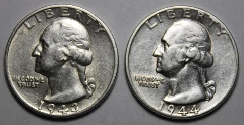 United States 1943-S & 1944-P Washington Silver Quarters Pair (J178) Cover