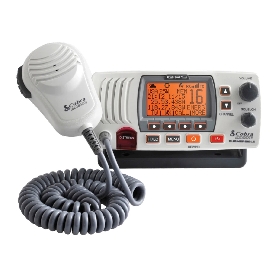 Cobra MRF77W GPS Fixed Mount Marine Radio DSC-capable GPS Rewind Say Again NOAA - Image 1 of 4