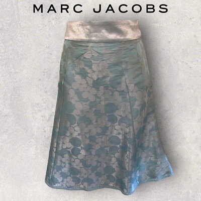 Marc Jacobs Womens Blue Silk Jacquard Lace Trim A-Line Occasion Skirt US 6 UK 10 - Image 1 of 4