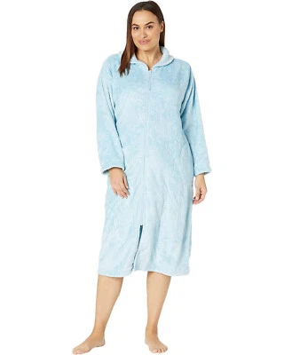 Nwt $72 KAREN NEUBURGER Lush Mint Floral Full Zip Robe With 2 Side Pockets 3X  - Image 1 of 4