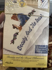 Disney Dreams Collection Beauty & The Beast Stamped Cross Stitch Pillowcase Kit - Picture 1 of 5