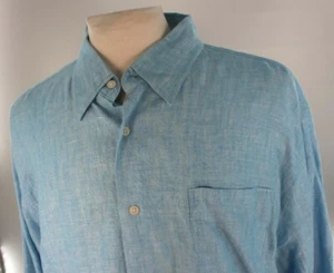 Alan Flusser Freizeithemd Herren XL Blau Leinen Langarm Button-Down - Bild 1 von 11