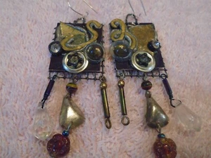 Orecchini VINTAGE fatti a mano perline multicolore gancio argento - Foto 1 di 3
