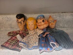 Vintage 1950s Hand Puppet Lot Of 4, Popeye, Bozo, Henry & Alice: Dennis Menace 