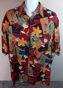 John Henry Hawaiian Shirt Men's XL Red Cocktails Floral Aloha Rayon - Picture 1 of 9