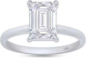 3 Ct GIA Authentic Emerald Solitaire Lab Grown Diamond Ring 14K Gold G-H VS-SI - Picture 1 of 6