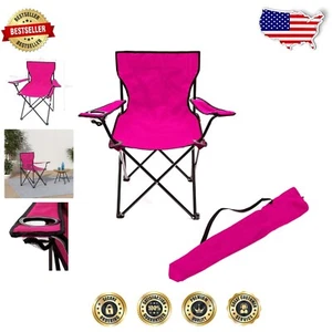 Durable Folding Pink Camp Chair with Sturdy Frame - Perfect for Camping - Picture 1 of 6
