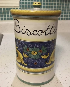 Limited Edition L’ANTICA DE DERUTA ITALY BISCOTTI JAR HANDMADE 8”signed 696/20 - Picture 1 of 8