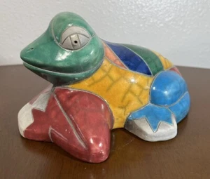 Frog Figurine Colorful Patchwork Mosaic Raku Ceramic South Africa Signed - Picture 1 of 7