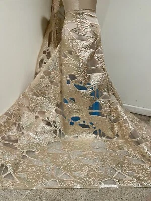 Blush Gold Metallic Brocade Organza Fabric 58” Width Sold By The Yard - Image 1 of 4