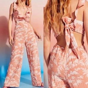 H&M Concious Choice Jumpsuit Rüschen Cutout offener Rücken orange Gr. XXL - Bild 1 von 11