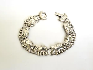 Sterling Silver Elephant Herd Walk Charm Bracelet 7 1/2" EUC Vintage - Picture 1 of 7