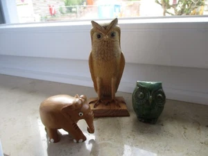 2 Eulen, Elefant *Holz u.Keramik *Tierfiguren*geschnitzt* bemalt🦉 - Bild 1 von 5