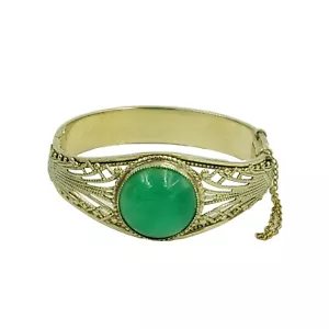 Bracciale Cerniera Vintage Whiting e Davis Vetro Verde Tono Oro Firmato - Foto 1 di 11