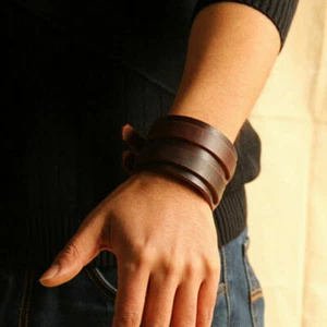Punk Herren Damen breites Lederarmband Armreif Armband verstellbar Manschette Armband - Bild 1 von 15