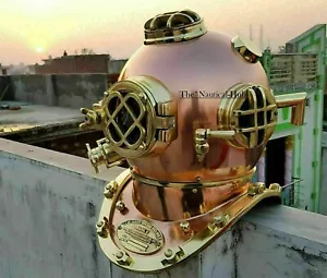 18" Brass Copper Finish Mark V US Navy Deep Sea Scuba Divers Diving Helmet Gift - Picture 1 of 4